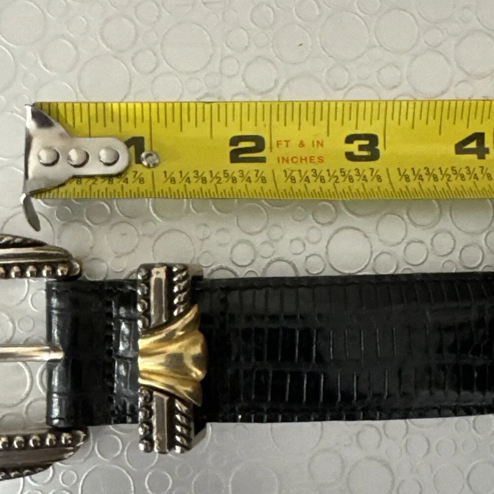 Vintage Brighton Museum Collection Golden Coins Leather Belt Black Croc S 37903